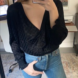 Madewell black satin polka dot top